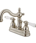 Heritage 4-Inch Centerset Lavatory Faucet with Porcelain Lever Handle Polished Nickel Finish Solid Brass Construction