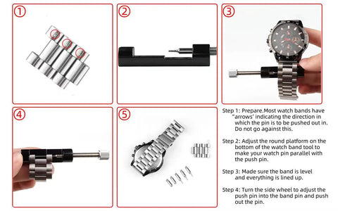 Watch Band Link Removal Kit With Pin Remover And Double Ended Punches For Sizing Straps demonstration process