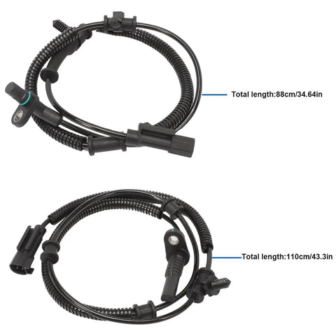 Heavy Duty 4 Piece Abs Wheel Speed Sensor Kit Fits 2013 Through 2018 Ram 1500 with two sensor lengths for front and rear axle.