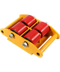 Heavy Duty Machinery Mover Skate Dolly With Four Smooth Rolling Wheels, featuring red PU wheels on a yellow steel frame.