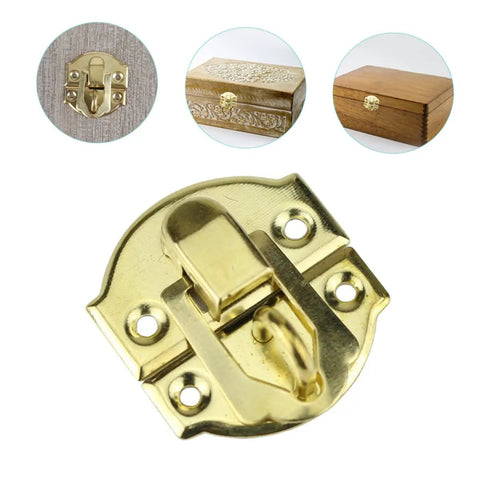 Dope Vintage Style Wooden Box Latches Set 30 Pack Iron Hasp Drawer Locks with close-up of gold latch on boxes
