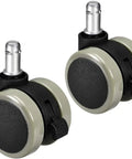 Two Pack 2 Inch Pu Twin Swivel Casters With Locking Brake M10 X 15mm Threaded Stem, heavy duty black and gray wheels.