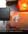 Close-up of 12V adjustable LED flasher relay for cars and motorcycles, 2 pin hyper flash fix for turn signals, installed view.