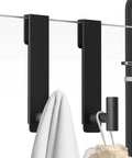 Stainless Steel Over The Door Shower Hooks For Frameless Glass Doors 7.5 Inch Extended T Shape Towel Hanger Black Finish with towels hanging