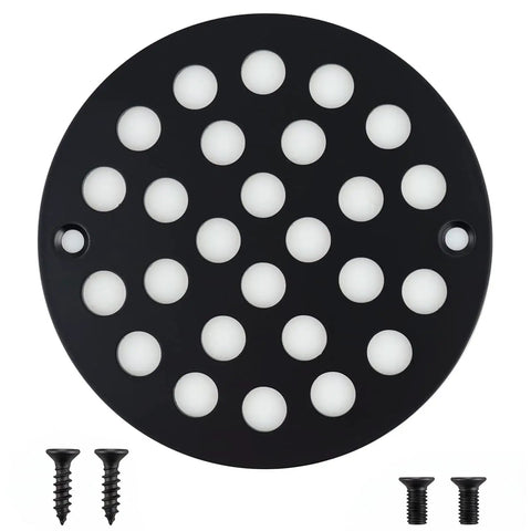 Zero Hassle Screw In Round Shower Drain Cover With A Slick Matte Black Look Heavy Hitter 4 Inch Od Floor Drain Grate with screws.