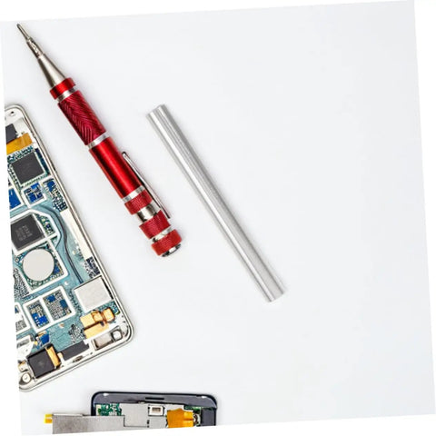 8 Pack Tent Pole Connector Repair Tubes For Quick DIY Fixes On Broken Poles next to red screwdriver and phone components