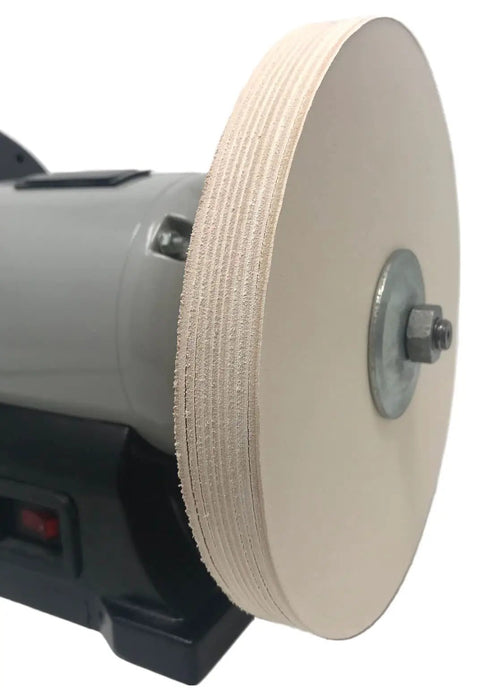 8 Inch Leather Honing Stropping Wheel With Premium White Buffing Compound Made In USA Fits 1/2 5/8 And 3/4 Inch Arbors
