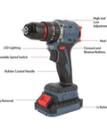 Built Different Cordless Drill And Screwdriver Kit With 25 Gear Torsion Electric Power Tool Set, featured variable speed switch and battery removal.