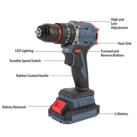 Built Different Cordless Drill And Screwdriver Kit With 25 Gear Torsion Electric Power Tool Set, featured variable speed switch and battery removal.