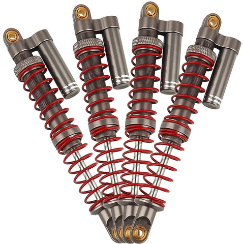 110mm Adjustable RC Shock Absorber With Washers For 1 To 10 RC Truck Crawler Axial SCX10 90046 TRX 4 D90 Upgrade Part Beefed Up Dual Stage Spring Rate CNC Machined, set of 4 with red springs