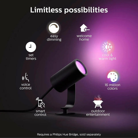 Black Lily Outdoor Smart Spotlight Base Kit Three Pack With White And Color Ambiance LED Walkway Lights, showcasing features.