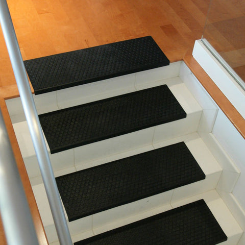 Coin Grip Grippy Non Slip Rubber Tread Stair Mats 6 Pack Black Easy Clean Durable Staircase Mats For Wet Slippery Steps