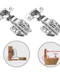Two Pack Stainless Steel Cabinet Door Hinges with Hydraulic Damper and Soft Close Quiet Wardrobe Hinge Set Concealed Mount