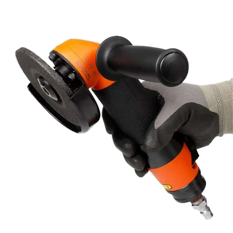 Top Shelf Heavy Duty 4 Inch Pneumatic Angle Grinder with anti-slip handle for metal cutting and rust scraping.