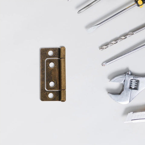 Heavy Duty Iron Hinge Set For Cabinets And Interior Wood Doors With Quiet Operation Vintage Style Perfect For Kitchen Cabinets RVs Campers And Trailer Furniture Hardware, brass hinge close-up