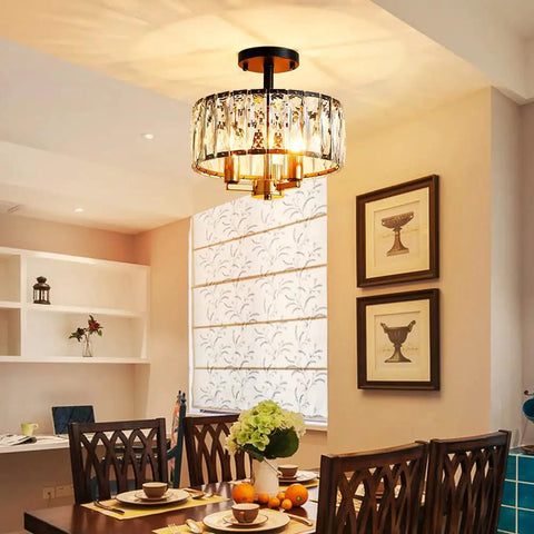 Crystal K9 3 Light Semi Flush Ceiling Light Fixture With Sparkling Clear Crystal Sticks Shine Gold And Matte Black Finish Modern Glam Look For Living Room Bedroom And Dining Room D13 x H15 Easy Mount And Ambient Lighting