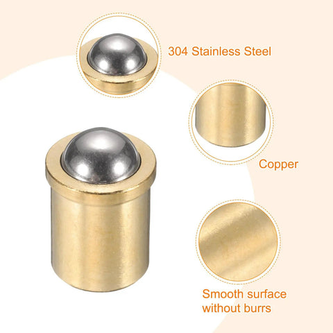 10 Pack 304 Stainless Steel Ball Plungers with 8mm Spring Loaded Balls showing smooth copper body and stainless steel ball features.
