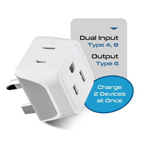 UK Travel Plug Adapter 2 In 1 Type G For Ireland And Dubai US To UK Travel Plug Dual USA Inputs CE RoHS Certified HK Outlet