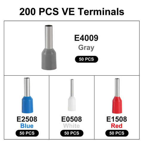 Get Your Hands On This Sweet 200 Piece Ferrule Crimping Tool Kit For All Your Wiring Needs Including AWG 23 To 7 Self Adjusting Wire Pliers And Insulated Connectors Perfect For Serious DIY Grizzlins Who Need Reliable Electrical Gear For Any Job.. 200 pcs VE terminals E4009 gray blue white red