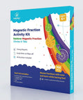 Box of 166 Piece Magnetic Fractions Kit For Hands On Math Learning With Fraction Strips Tiles Circles And Bars on white background.
