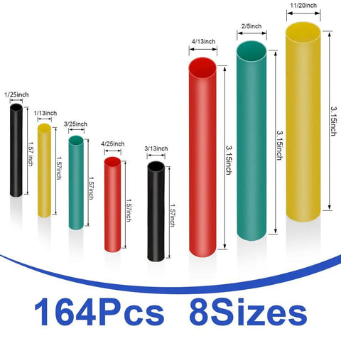 Pro Grade 164 Piece Heat Shrink Tubing Kit Eight Sizes For Auto Industrial And Home Wiring Color-coded tubing sizes diagram
