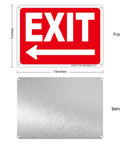 No Hassle Installation Heavy Duty Exit Signs With Left Arrow 10X7 Inch Fade Resistant Aluminum Safety Plaque Indoor Outdoor Wall Mounted, showing front and back views.