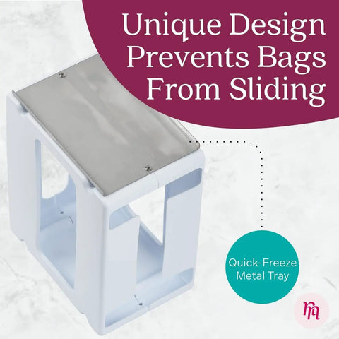 Heavy Duty Breast Milk Storage Tower And Freezer Organizer Rack For New Moms with quick-freeze metal tray to prevent bags from sliding.