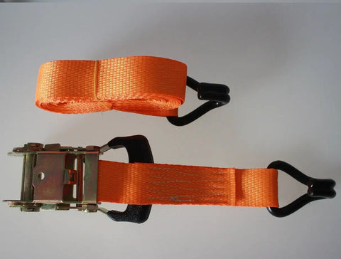 1.5 In X 15 Ft Padded Ratchet Tie Down Straps Set, 3000 Lbs Break Strength with rubber coated hooks, shown in orange