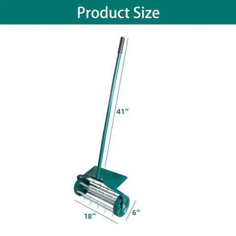 Heavy Duty 18 Inch Rotary Spike Lawn Aerator With Mud Guard Built Tough Steel Body Lightweight Design 41 Inch Extended Handle