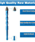 Masonry drill bit front view, blue coating, carbide-tipped with spiral flutes and quick-change shank