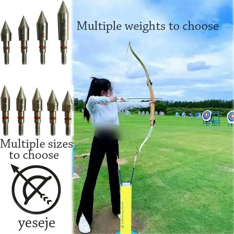 Woman practicing archery with 100 Grain Archery Field Points Stainless Steel Tips 5/16 Inch O Ring Assembly 12 Pack for target practice