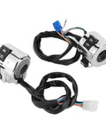 Universal 25mm Motorcycle Handlebar Switch Pair Headlight Turn Signal and Horn Control Set with chrome finish and rubber buttons.