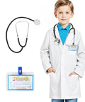 Kid in Kids Doctor Lab Coat Set With Stethoscope And Name Tag For Dress Up Scientist Costume For Boys And Girls Ages 3 To 12 White Size 130CM