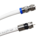 Close-up of RG6 cable with compression connectors for Pro Grade Coax Cable Crimping Kit With Adjustable Tool For RG6 RG59 RG7 RG11.