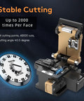 Heavy Duty Fiber Optic Cleaver With Razor Sharp Tungsten Steel Cutting Blade For Ftth Setup Jobs showing dual clamp design and cutting gauge.
