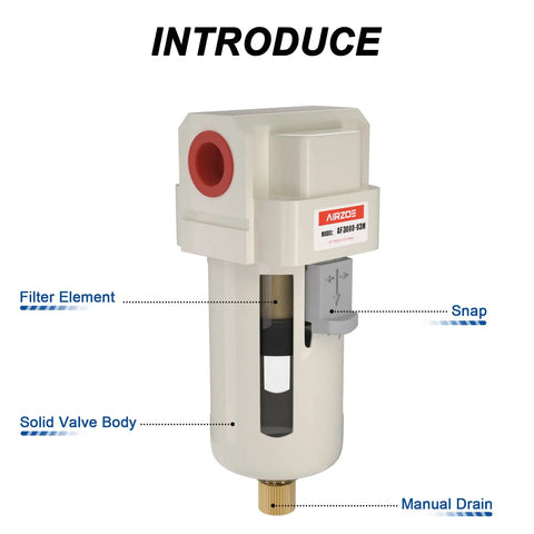 Three Eighths Inch NPT Air Dryer For Compressors With Water Separator AF3000-03 showing valve body and manual drain features