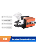 Heavy Duty Electric Crimping Machine For Automatic Terminal Pressing Featuring Interchangeable Dies, showing compact design and foot switch.