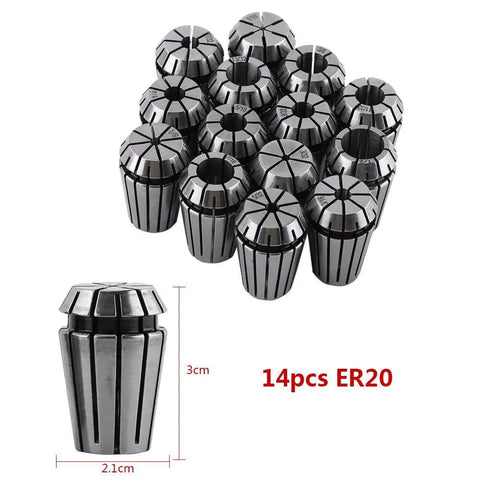 14 Piece ER20 Spring Collet Set For CNC Engraving Machines And Milling Lathe Tools Rock Solid Workholding Solution displayed
