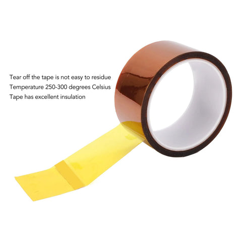Roll of Pro Grade Polyimide Kapton Tape For Electronics And DIY Projects, High Temperature Insulation Tape, showing yellow adhesive side