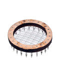 Beekeeping Queen Marking Disc Cage Set Six Pack Round Push In Queen Capture Cage with wooden frame and metal grid.