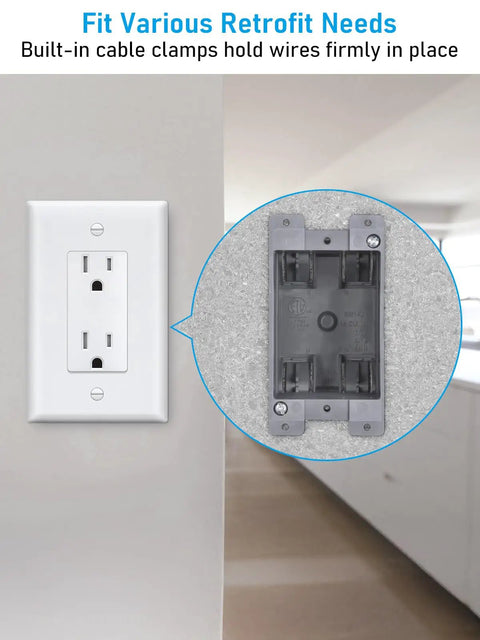 12 Pack 14 Cu In Single Gang Old Work Electrical Outlet Box For Retrofit Walls Heavy Duty Steel Electrical Boxes With Four Knockouts And Easy Wiring installed behind outlet