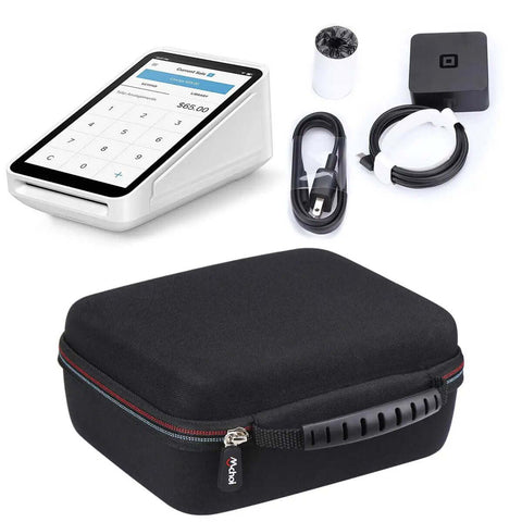Kickass Drop Guard EVA Hardshell Case For Square Terminal Credit Card Reader With Lockdown Inner Cradle And Heavy Duty Travel Organizer Pouch and Quick Grab Access with charger and card reader