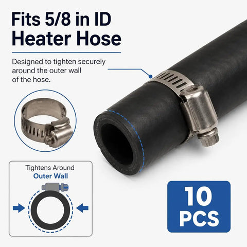 10 Pack Adjustable Stainless Hose Clamps Heavy Duty T-Bolt Worm Drive Kit For Radiator Fuel Line HVAC Plumbing 304 Grade Rust Resistant Corrosion Proof Metal Pipe Fittings Ultimate Gotta Have Tool on 5/8 in heater hose, 10 pcs