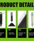 Product details showing rotation handle, snap-lock, durable brush, adjustable handle for Artificial Turf Rake With Telescopic Steel Handle For Lawn Care, Hand Rake To Clean Fake Grass, Leaves, Pet Hair And Debris, Durable Nylon Bristle Brush, Adjustable Length 26 To 48 Inches, 45.5x15 Cm Head, Easy No Fuss