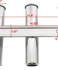 316 Stainless Steel Triple Tube Fishing Rod Rack, Wall Or Side Mount Rod Holder Bracket with dimensions shown