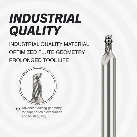 Side view of ZahyoX O Flute Upcut Spiral CNC router bit, 1/4 in shank, 1/8 in dia, 2 in overall length