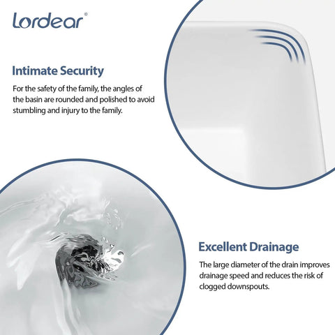Close-up view of No Cap Quality Rectangular Vessel Sink features showing rounded edges for safety and effective drainage design.