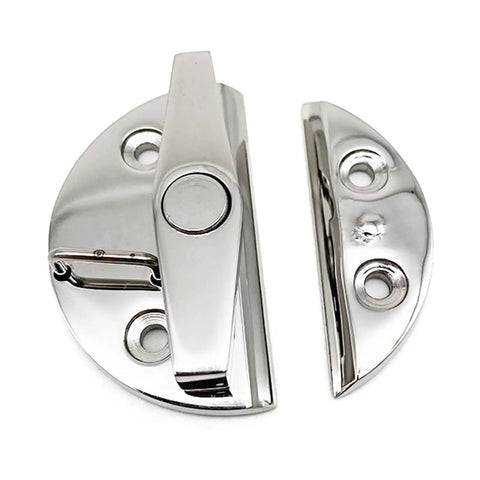 Marine Cabinet Door Latches 316 Stainless Steel Push Button Lock Hardware for Boats, mirror-like finish, shown apart.