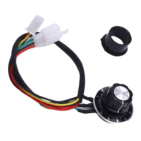 500W Brushed Motor Speed Controller Kit With Aluminum Alloy Throttle Grip Set components, including knob and wiring, on white background