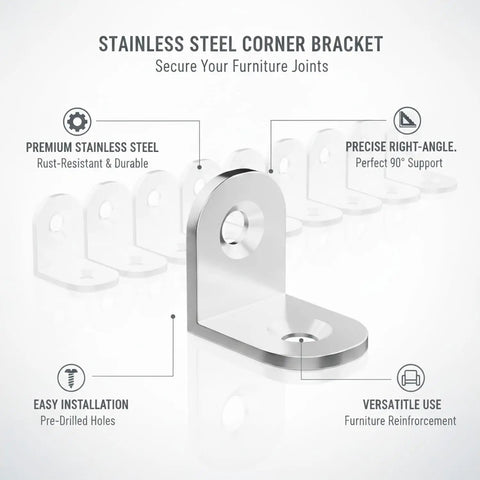 Stainless Steel Right Angle Corner Bracket For Bed Frames And Cabinets, Furniture Joint Stabilizer, durable support, easy to install